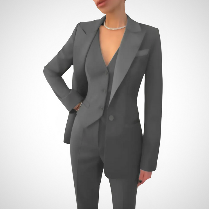 Women's Three-Piece Suit with Slim-Fit Trousers and Buttoned Vest