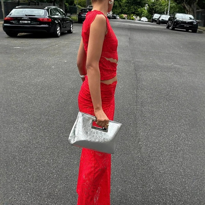 Women’s Two-Piece Set with Lace Crop Top and Maxi Skirt