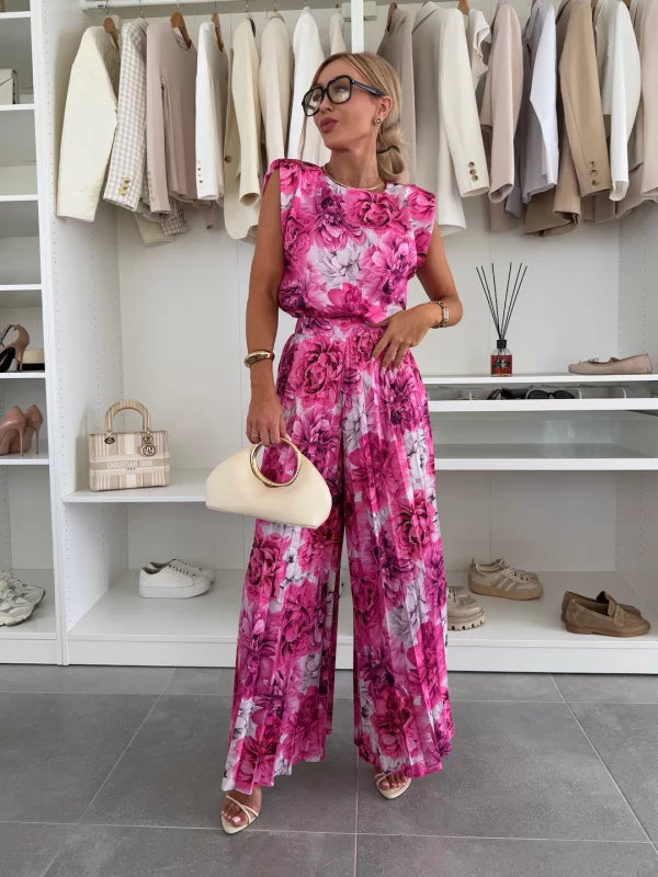 Women’s Two-Piece Set with Sleeveless Top and Pleated Wide-Leg Pants