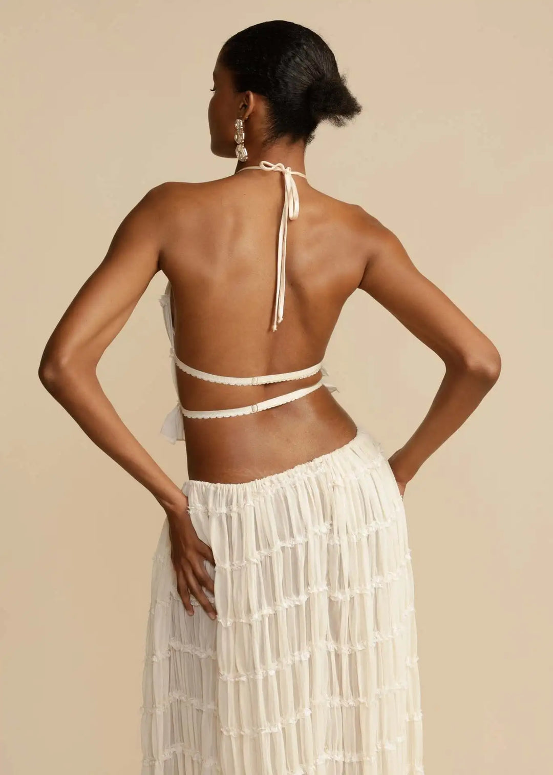 Women's Two Piece Summer Set with Halter Neck Crop Top and Maxi Skirt