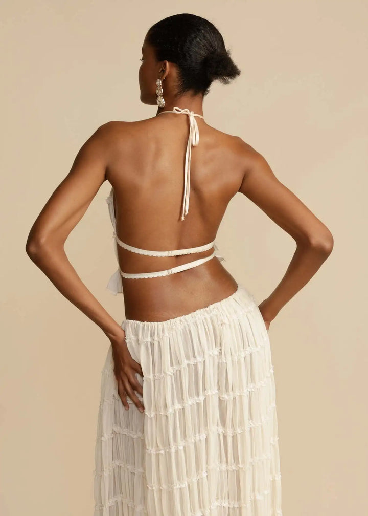 Women's Two Piece Summer Set with Halter Neck Crop Top and Maxi Skirt