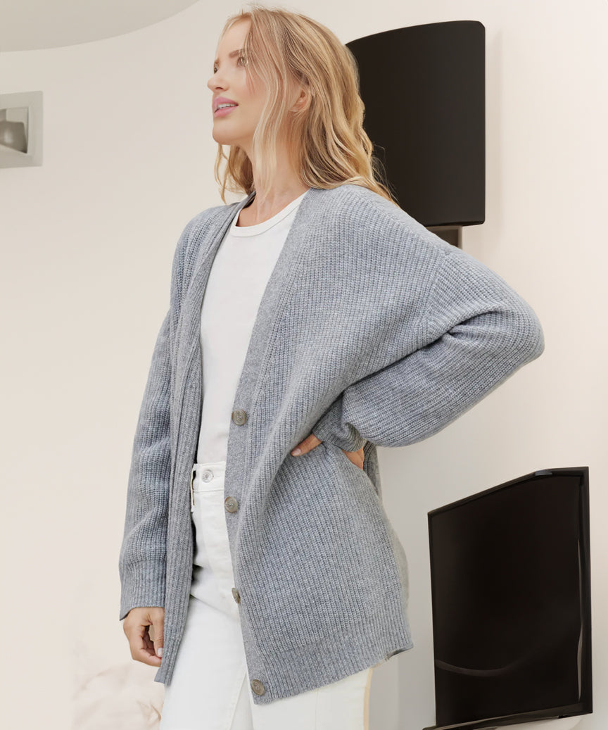 Women’s V Neck Cardigan with Long Sleeves and Button Front