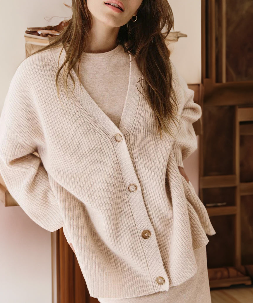 Women’s V Neck Cardigan with Long Sleeves and Button Front