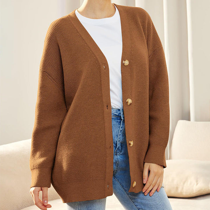 Women’s V Neck Cardigan with Long Sleeves and Button Front