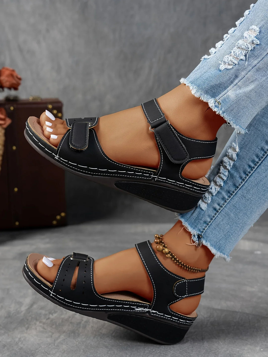 Women’s Wedge Sandals with Adjustable Strap and Open Toe