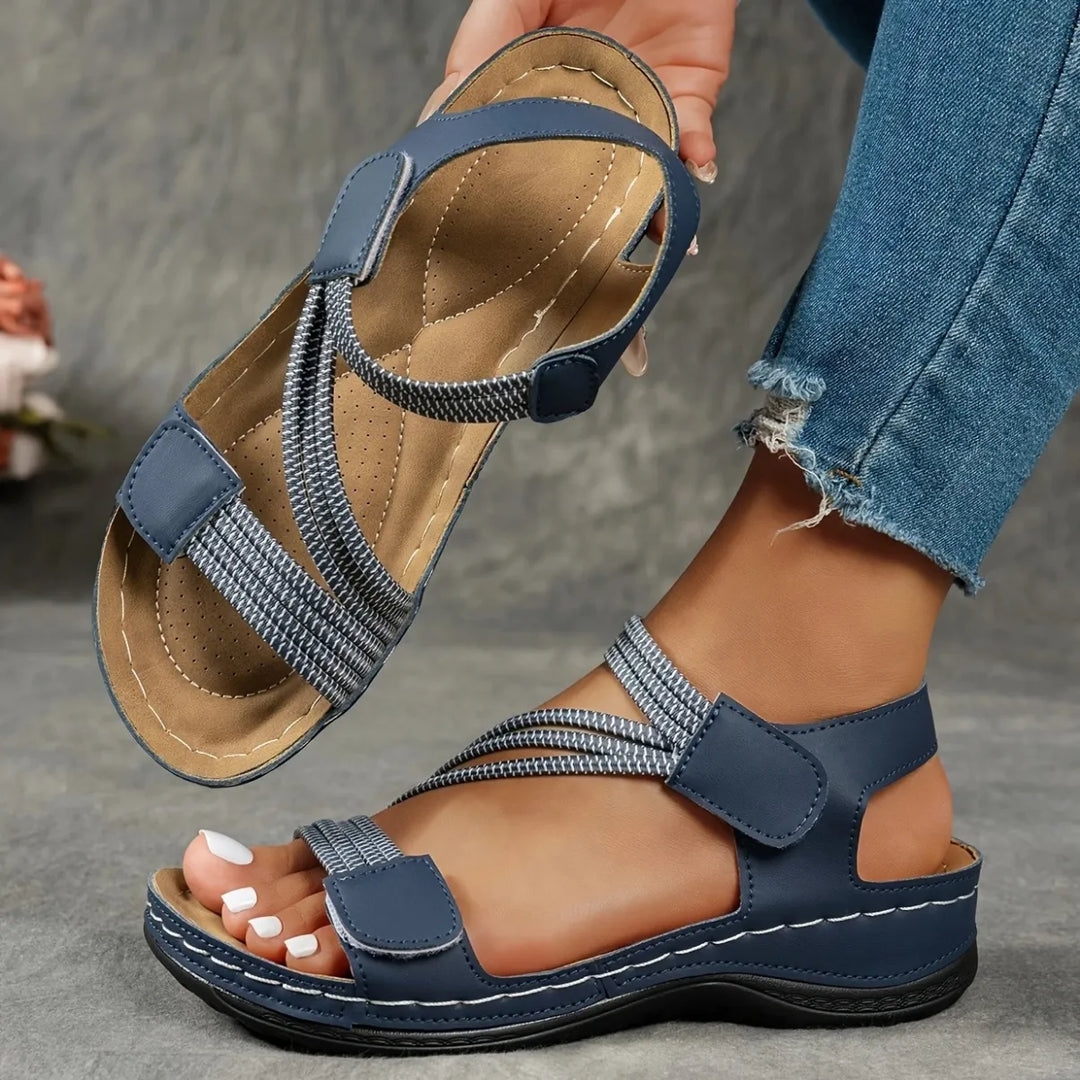 Women's Wedge Sandals with Open-Toe and Patterned Straps