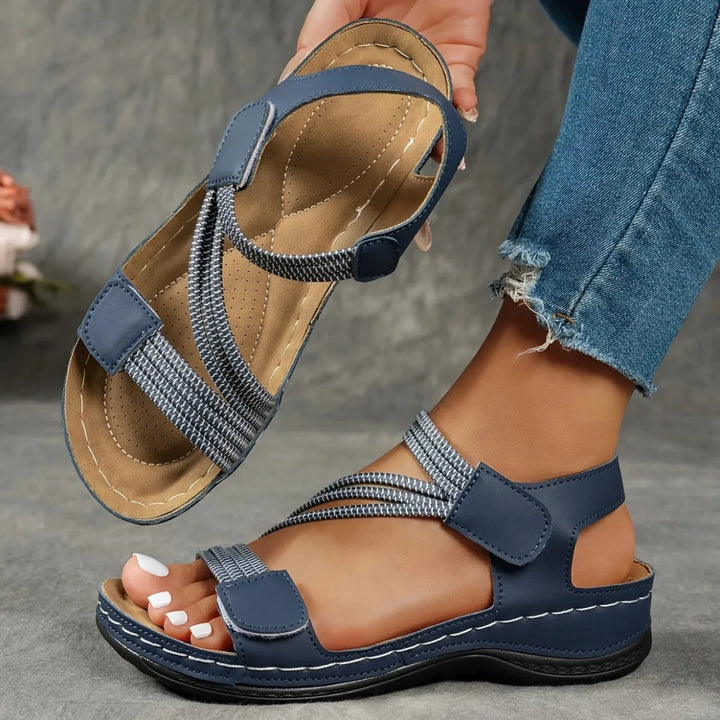 Women's Wedge Sandals with Open-Toe and Patterned Straps