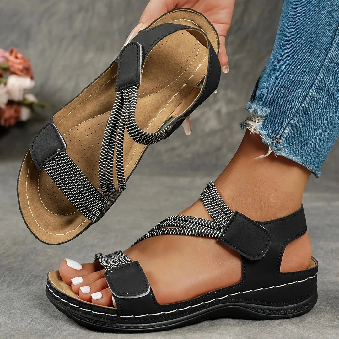 Women's Wedge Sandals with Open-Toe and Patterned Straps