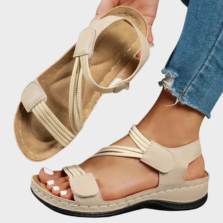 Women's Wedge Sandals with Open-Toe and Patterned Straps
