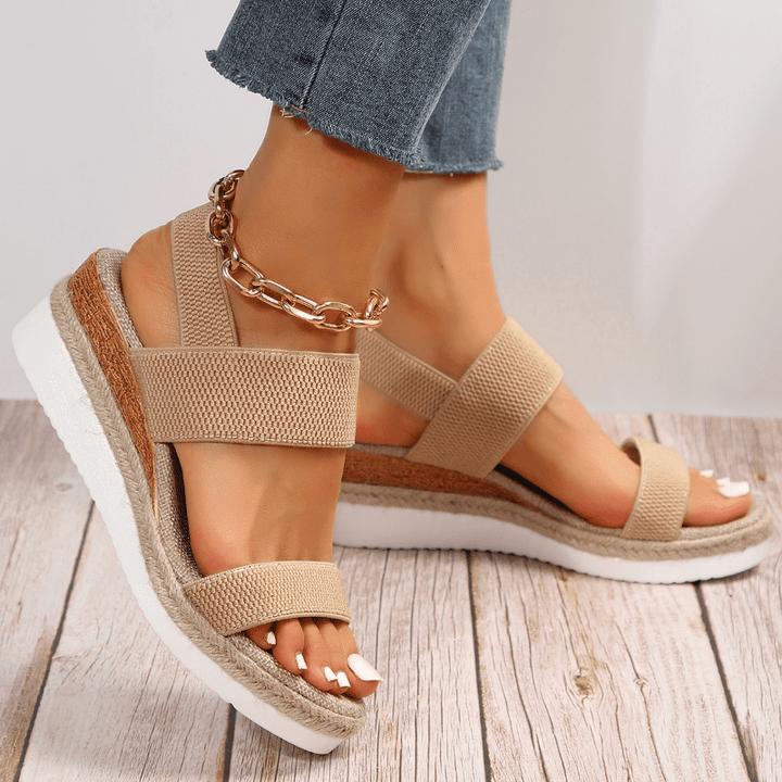 Women's Wedge Sandals with Straps and Braided Sole Detail