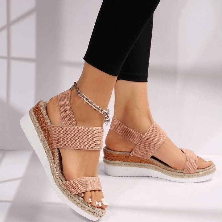 Women's Wedge Sandals with Straps and Braided Sole Detail