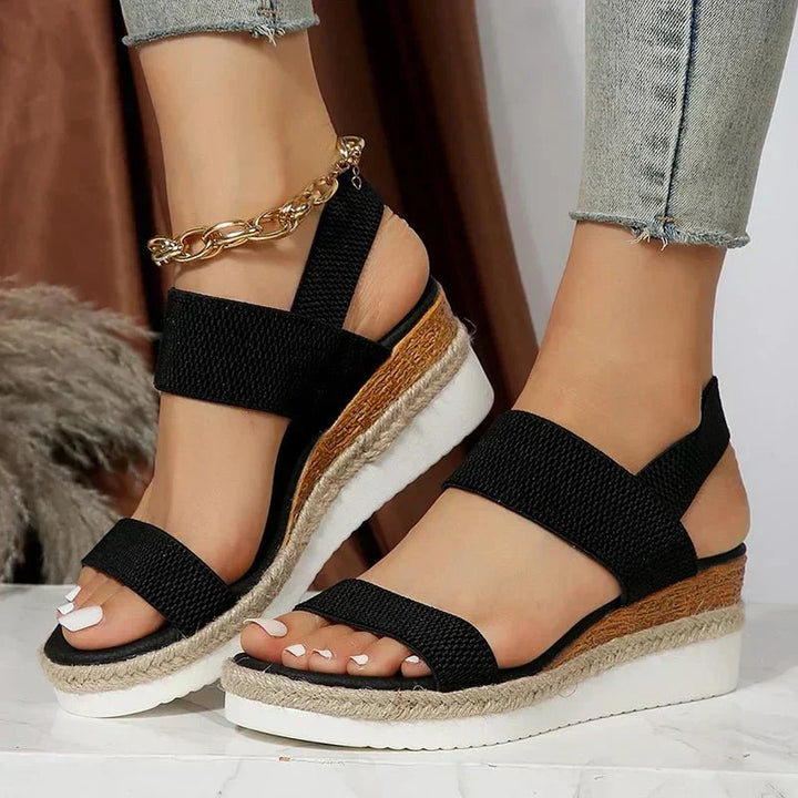 Women's Wedge Sandals with Straps and Braided Sole Detail