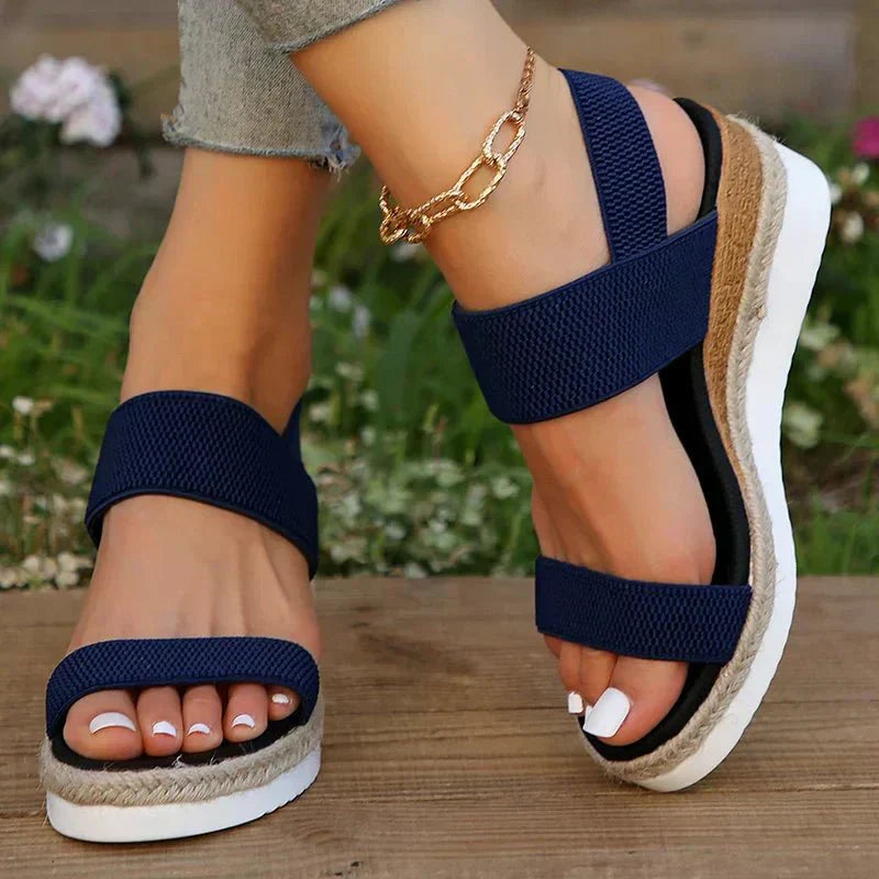 Women's Wedge Sandals with Straps and Braided Sole Detail