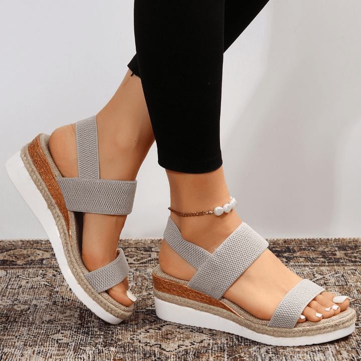 Women's Wedge Sandals with Straps and Braided Sole Detail