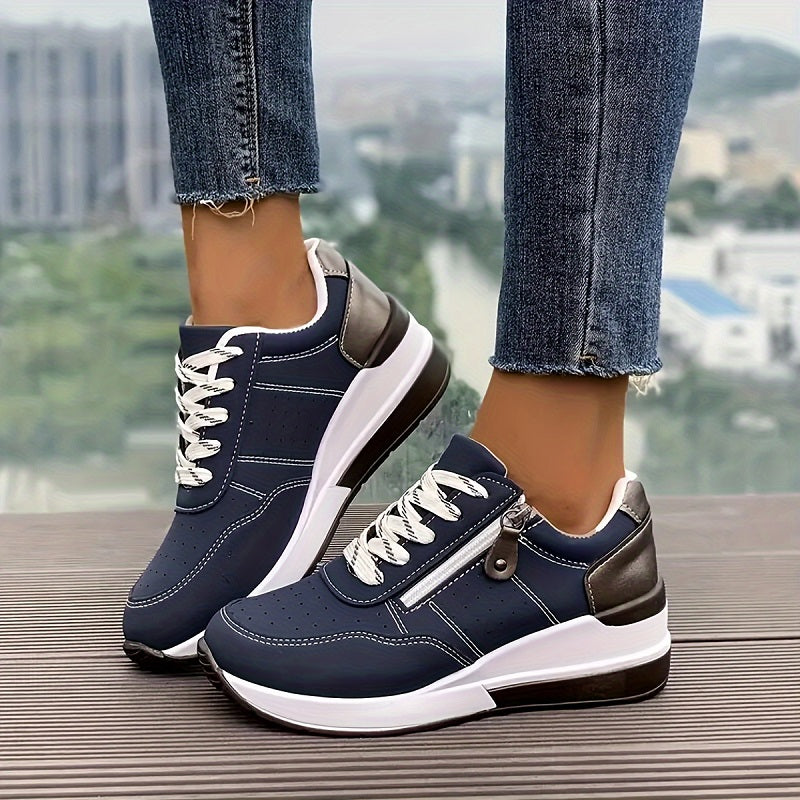Women's Wedge Sneakers with Side Zip and Contrast Accents
