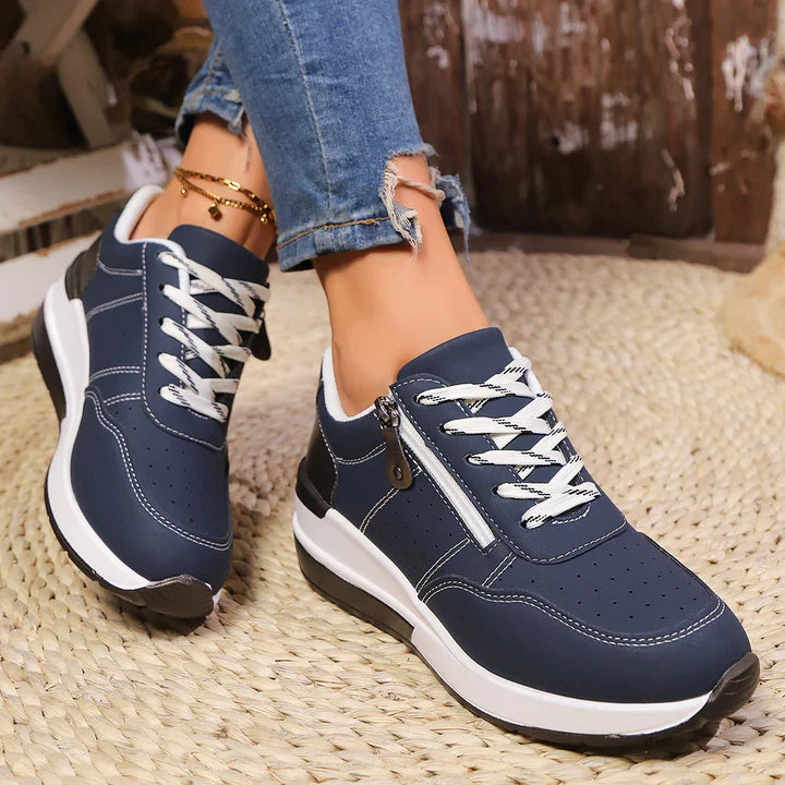 Women's Wedge Sneakers with Side Zip and Contrast Accents