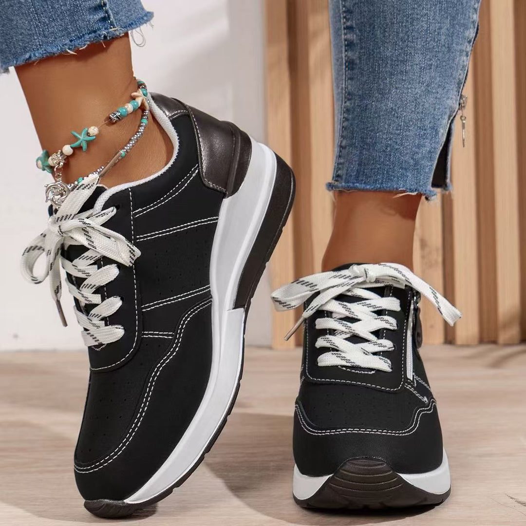 Women's Wedge Sneakers with Side Zip and Contrast Accents