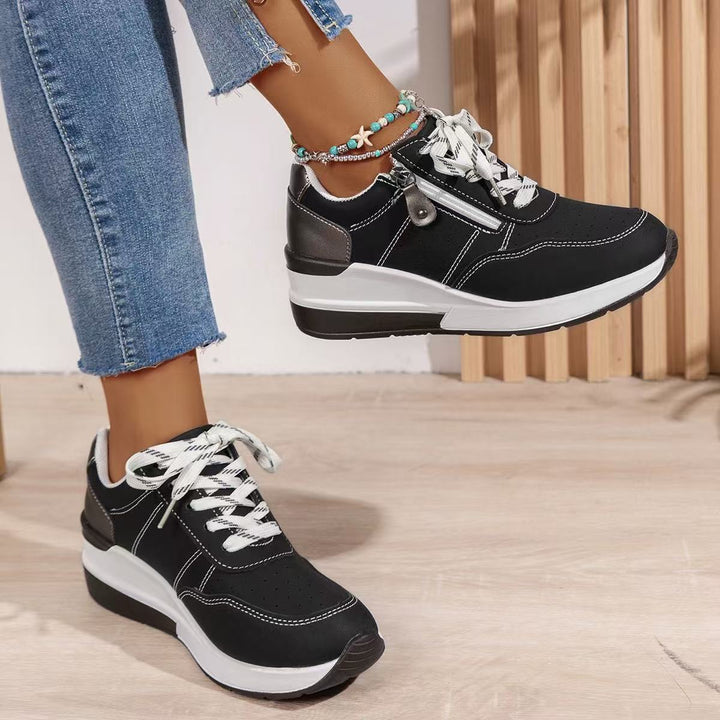 Women's Wedge Sneakers with Side Zip and Contrast Accents