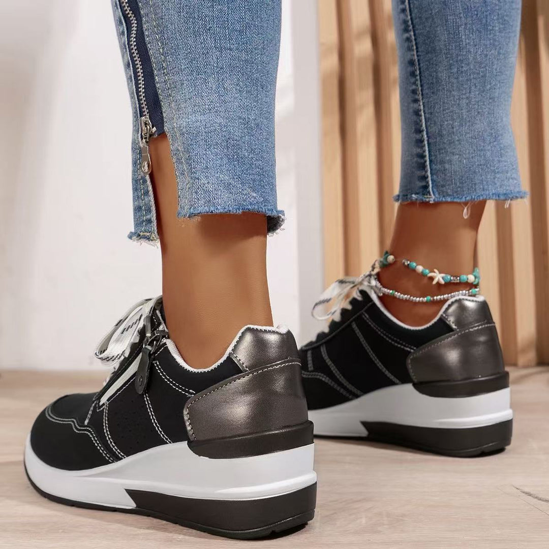 Women's Wedge Sneakers with Side Zip and Contrast Accents