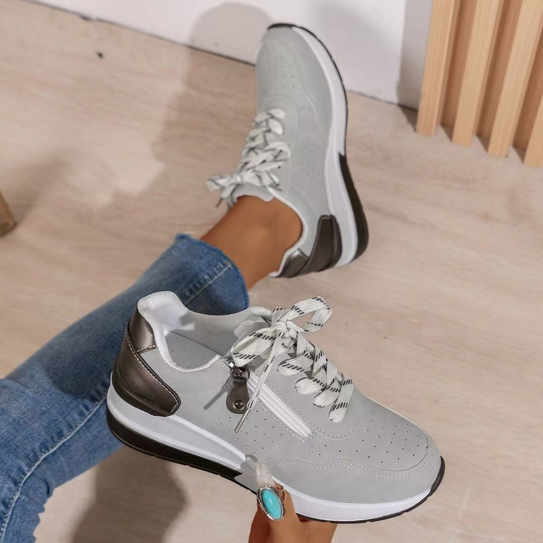 Women's Wedge Sneakers with Side Zip and Contrast Accents