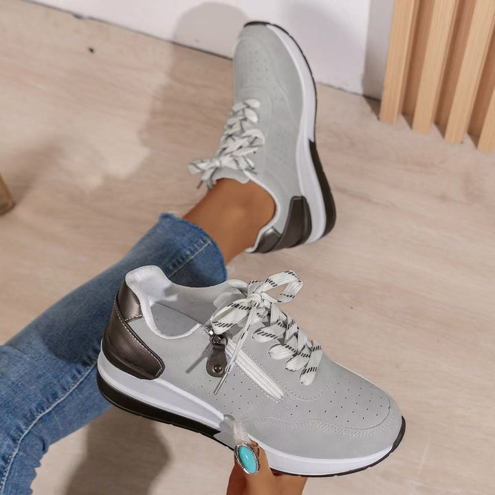 Women's Wedge Sneakers with Side Zip and Contrast Accents