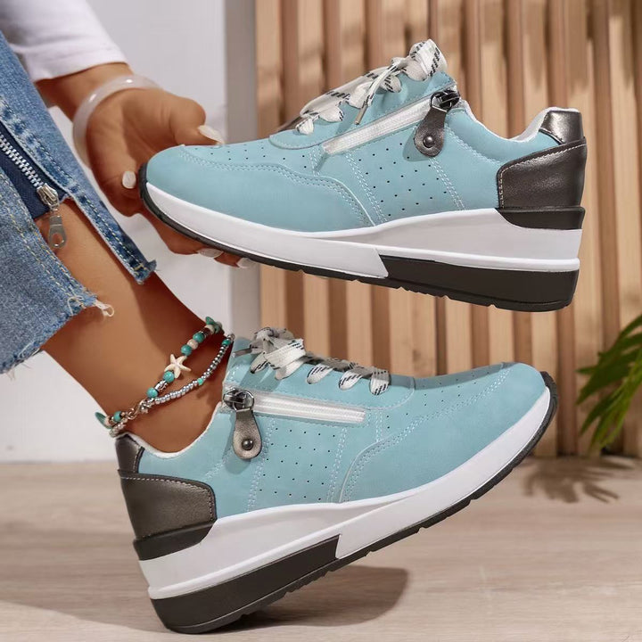 Women's Wedge Sneakers with Side Zip and Contrast Accents