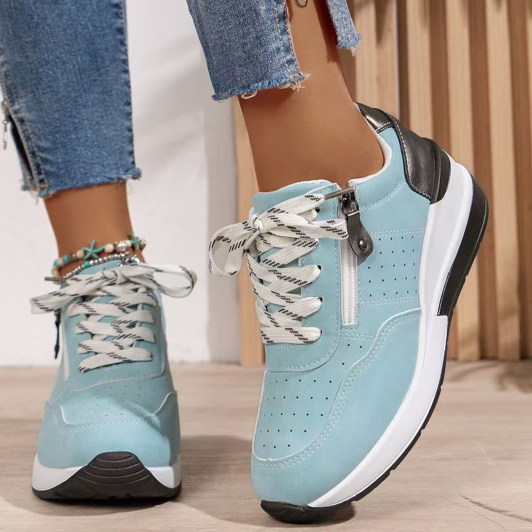 Women's Wedge Sneakers with Side Zip and Contrast Accents