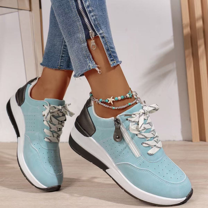Women's Wedge Sneakers with Side Zip and Contrast Accents