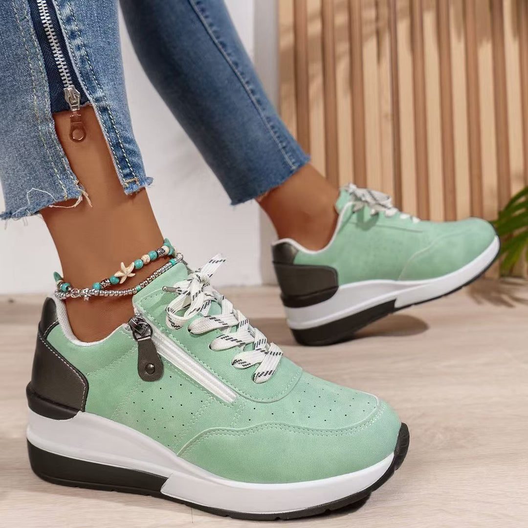 Women's Wedge Sneakers with Side Zip and Contrast Accents