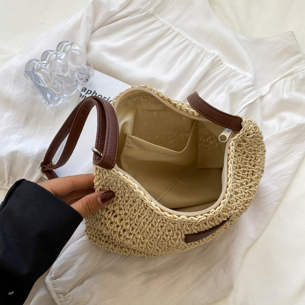 Women’s Woven Bag with Interior Pocket and Zip Closure