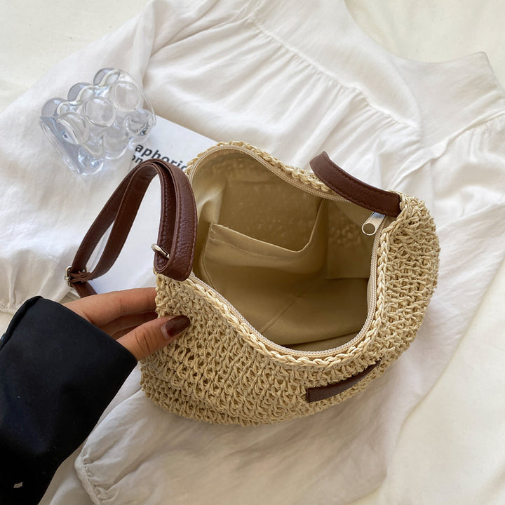Women’s Woven Bag with Interior Pocket and Zip Closure