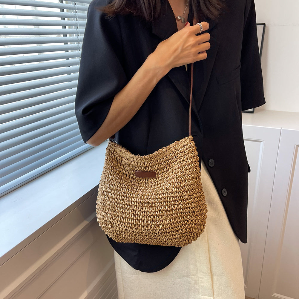 Women’s Woven Bag with Interior Pocket and Zip Closure