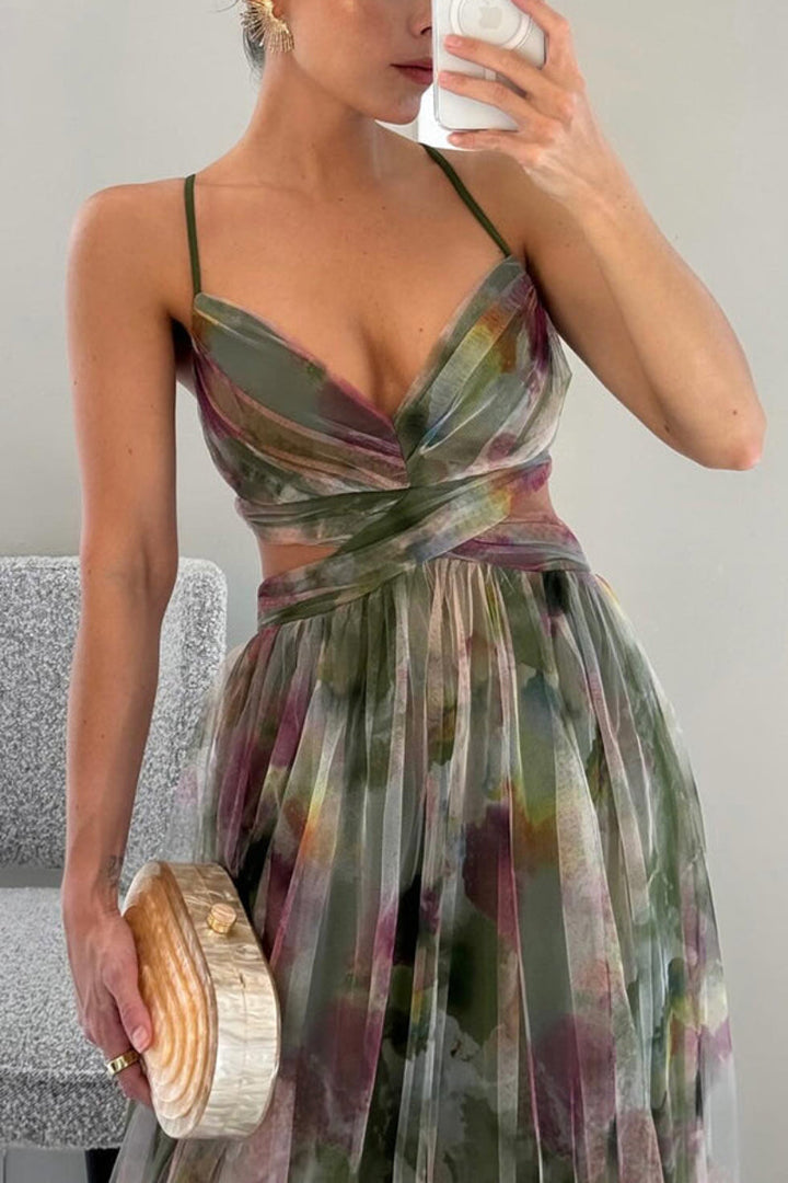 Women's Wrap Wedding Guest Dress with V-Neck and Floral Pattern